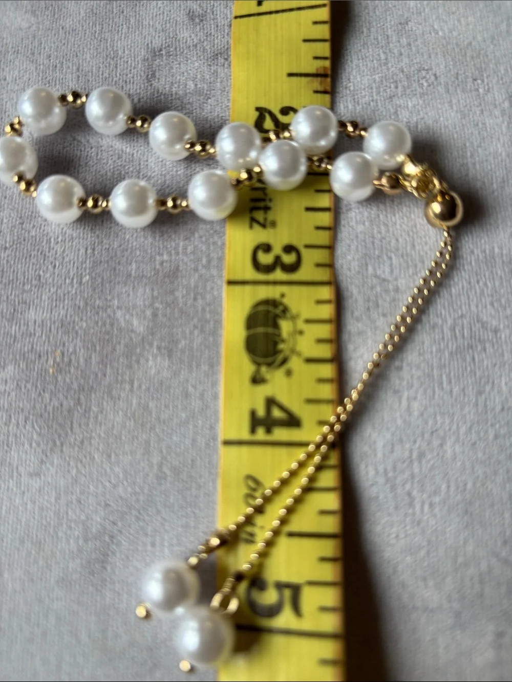 Gold and White Pearl Adjustable Bracelet with Sliding Closure